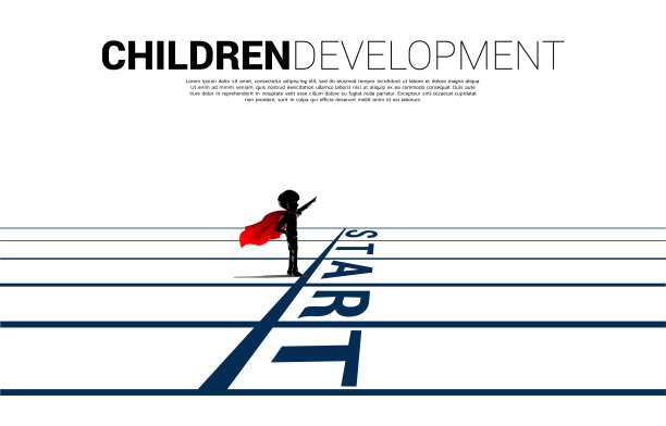 身穿超级英雄服装的男孩站在起跑线上的剪影。图片下载