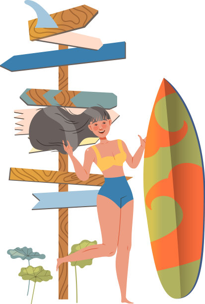站着冲浪板的女性冲浪角色图片下载