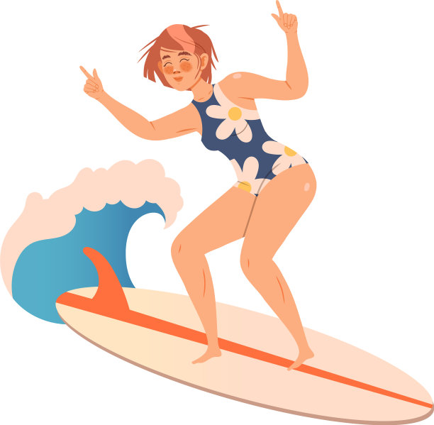 女人冲浪角色在冲浪板上骑移动图片下载