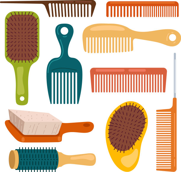 头发刷梳孤立的白色背景设置图片下载