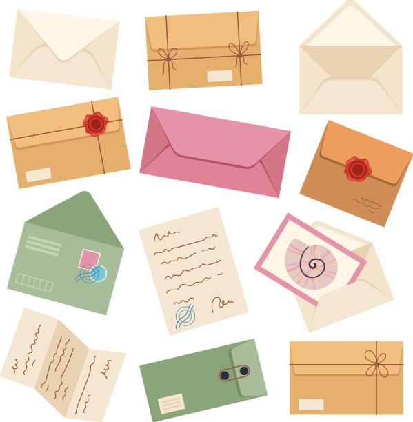 不同的邮政信封孤立设置图片下载