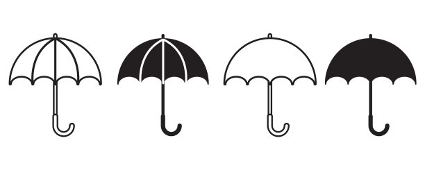 黑色和白色伞剪影图标设置图片下载