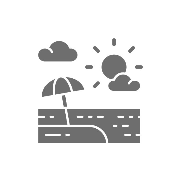 沙滩伞在沙景观灰色图标图片下载