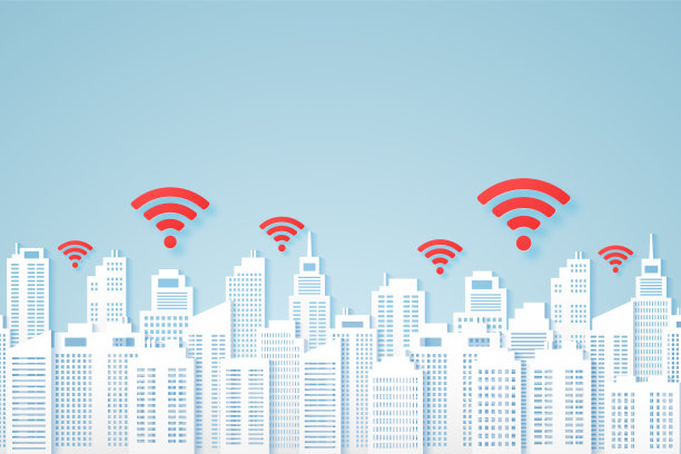 城市景观纸建筑与信号wifi图标图片下载