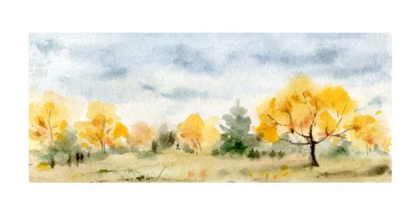 秋天森林的水彩画卡图片下载