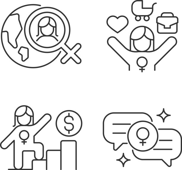 主流女权主义线性图标设置图片下载