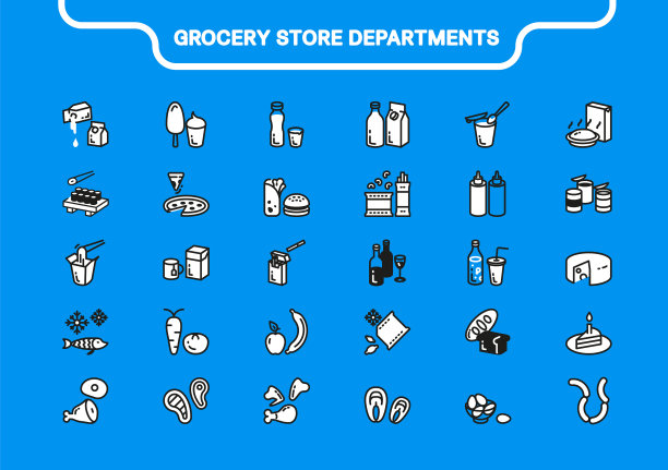 简单的图标线和填充集杂货店图片下载