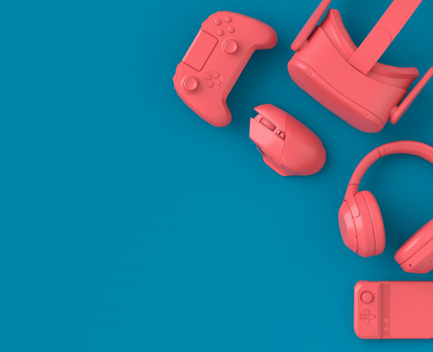 俯视图游戏齿轮，如鼠标，键盘，操纵杆，VR眼镜，耳机图片下载