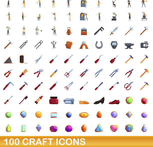 100个工艺图标设定卡通风格图片下载