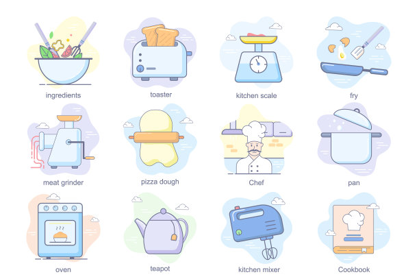 烹饪概念平面图标设置图片下载