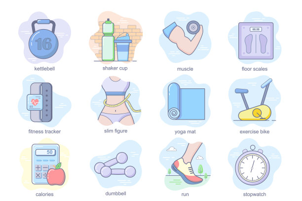 健身概念平面图标集图片下载