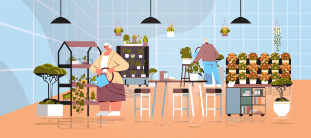 老园丁夫妇照顾盆栽图片下载