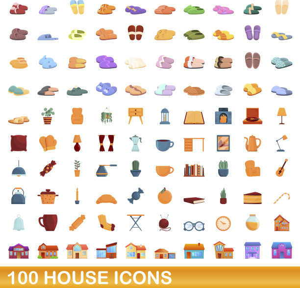 100个房子图标设定卡通风格图片下载