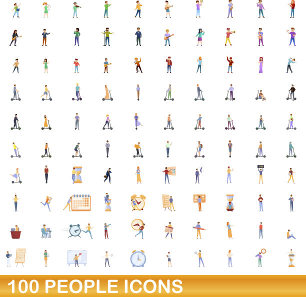 100人的图标设定卡通风格图片下载