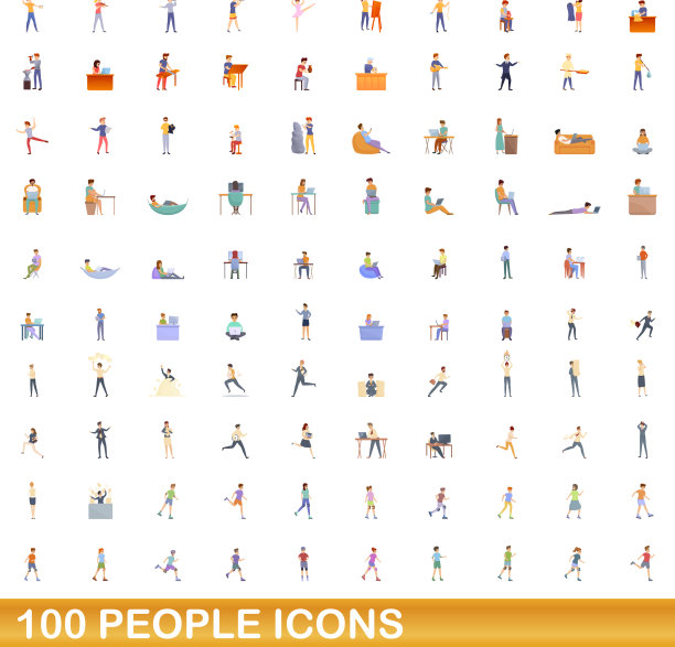 100人的图标设定卡通风格图片下载
