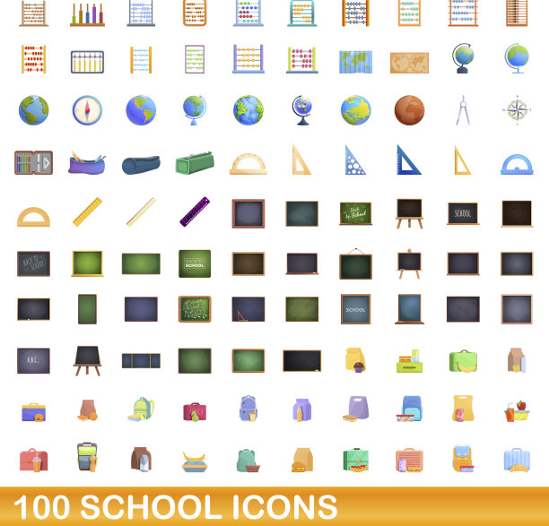 100个学校图标设定卡通风格图片下载