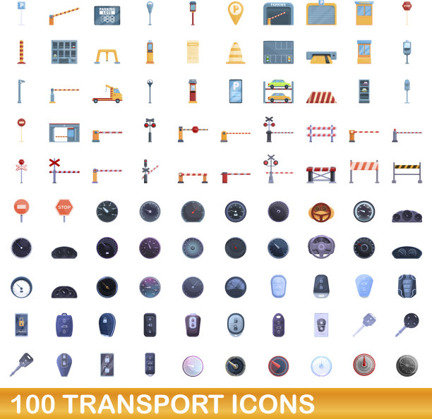 100个运输图标设置卡通风格图片下载