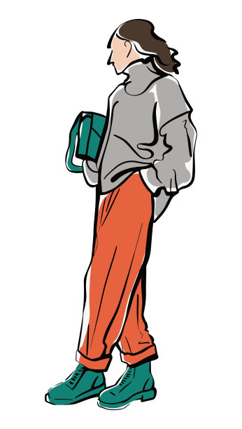 女孩在裤子和毛衣时尚图片下载