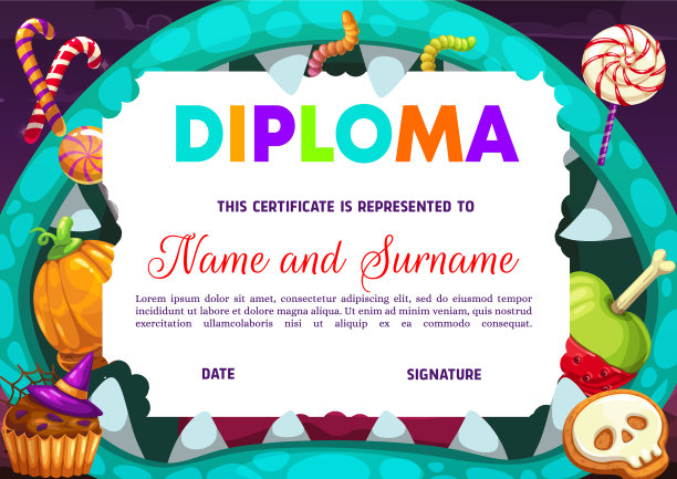 孩子们的幼儿园文凭和万圣节糖果图片下载