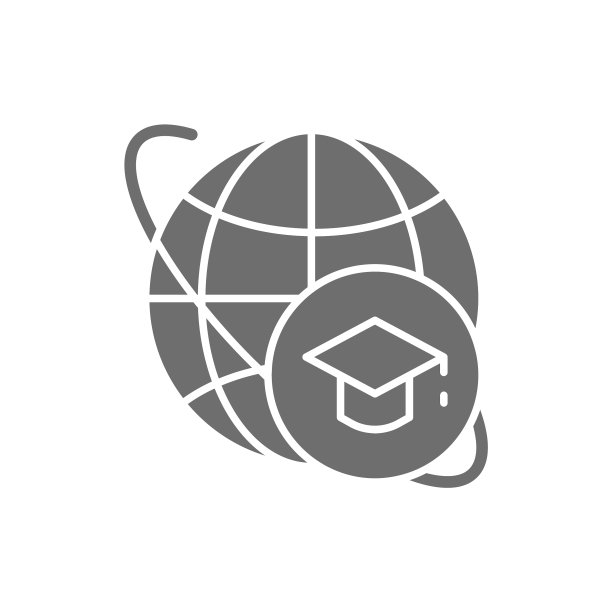 毕业帽与世界全球教育灰色图标图片下载