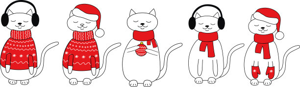 可爱的猫在圣诞节和新年。卡通风格。图片下载