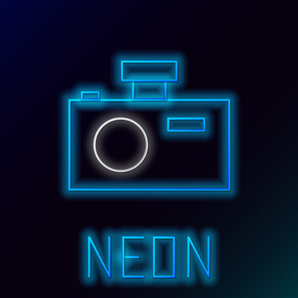 发光的霓虹灯线照片相机图标孤立图片下载
