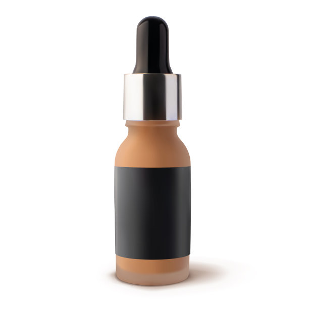 模拟液体色调粉底霜在玻璃瓶与滴管模型三维矢量逼真的插图，孤立图片下载