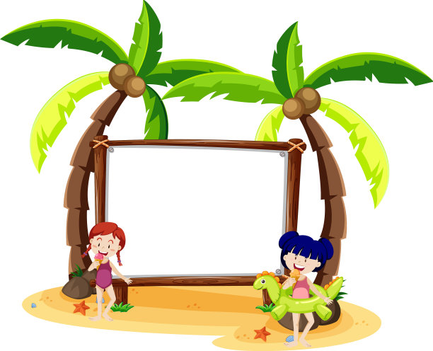 夏日沙滩主题与空白横幅隔离上图片下载