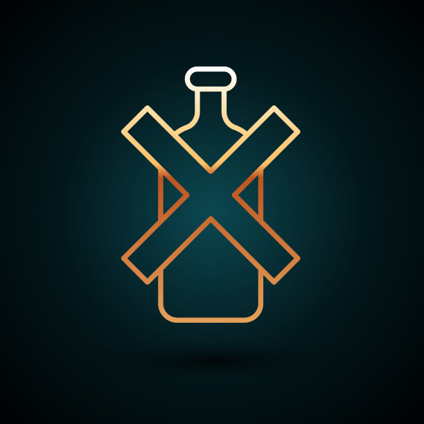 金线无酒精图标孤立在深蓝色图片下载