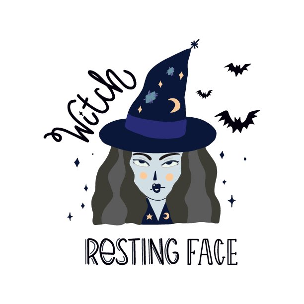 女巫休息脸插图和文字。图片下载