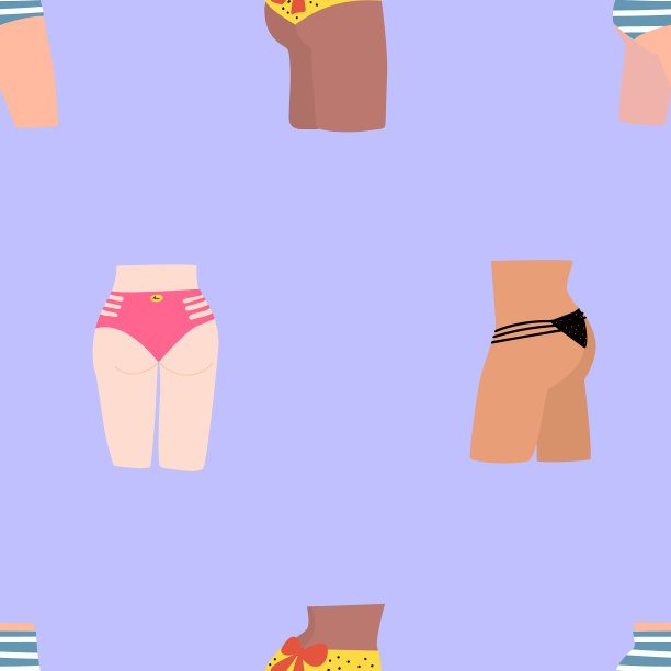 女人的身体在不同的比基尼风格。为夏天和海滩季节做好准备。可爱和好玩的风格插图。图片下载