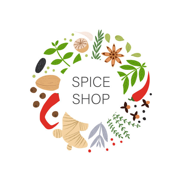 香料和药草。热和辣的字母与平面手绘烹饪原料。图片下载