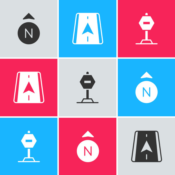 设置指南针、城市地图导航和停车标志图片下载