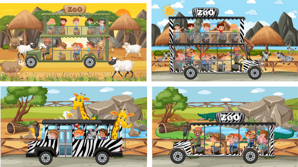 集不同的狩猎场景与动物和图片下载