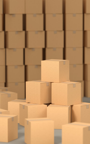 纸箱堆叠在一起，工厂仓库，3d渲染。图片下载