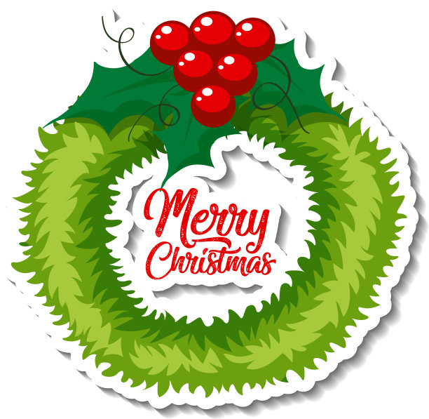 贴纸模板与圣诞花环隔离图片下载