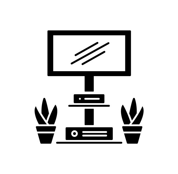 用于电视显示或屏幕的地板架。黑白矢量插图。现代媒体控制台。客厅和办公家具的平面图标。孤立的对象图片下载