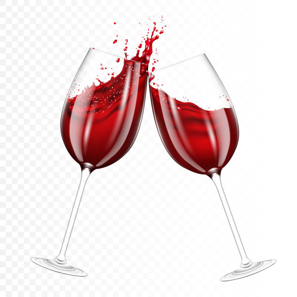 两个透明的红酒酒杯，分开。图片下载