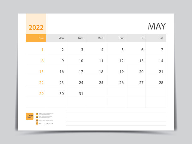 月日历模板为2022年，五月设计，规划师，桌日历2022设计，周开始于周日，墙壁日历设计在一个极简风格，印刷媒体，矢量eps10图片下载