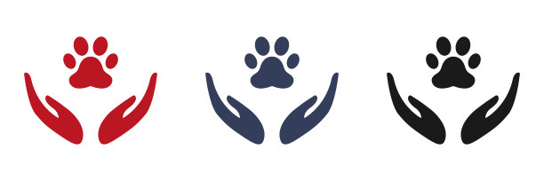 手上有一只猫的爪印。的图标集。照顾动物。图片下载