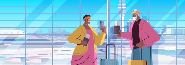 使用智能手机的老年游客夫妇图片下载