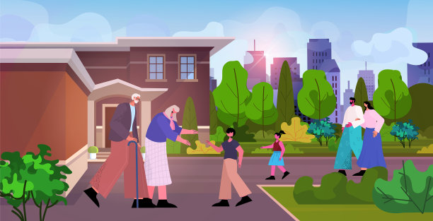 和快乐的爷爷奶奶一起在户外散步图片下载