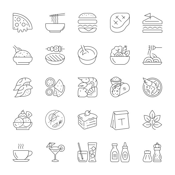 食物和餐馆线图标图片下载