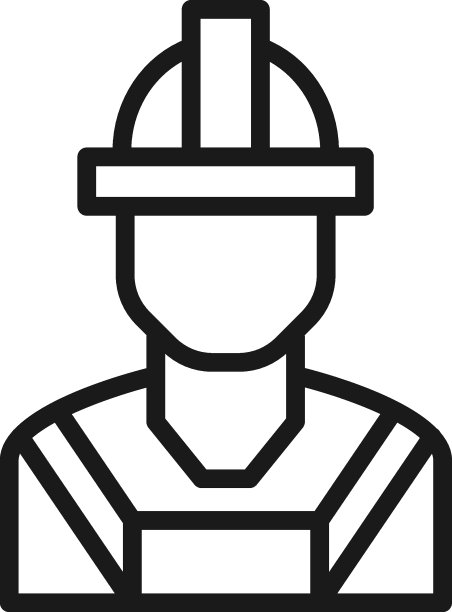 戴头盔和工作服的匿名建筑工人线条图标图片下载