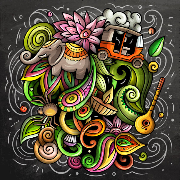 印度卡通涂鸦黑板图片下载