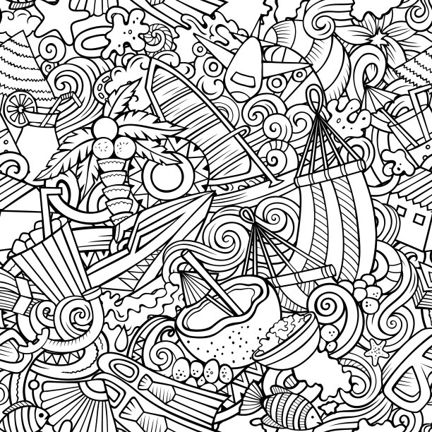 卡通涂鸦马尔代夫无缝图案图片下载