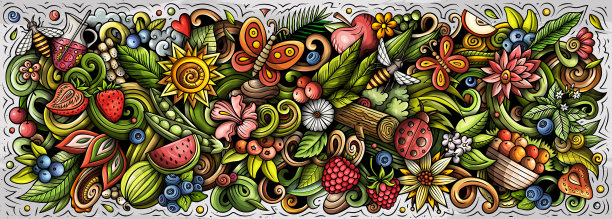 夏日自然手绘卡通涂鸦图片下载