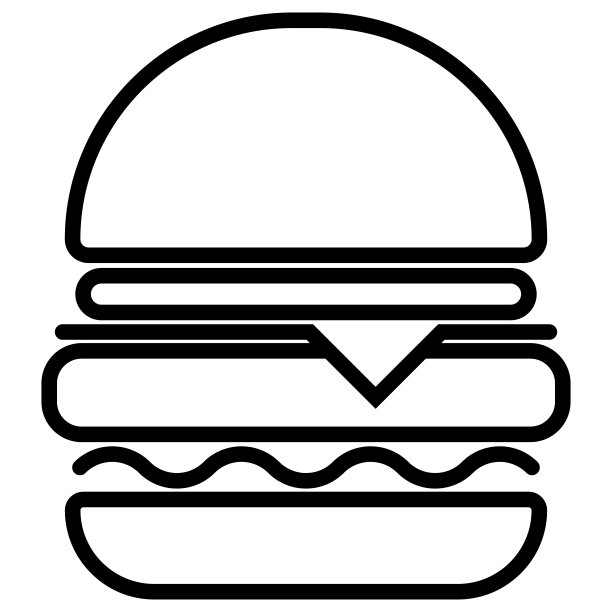 黑色轮廓的汉堡符号。包含面包，肉片，沙拉，蔬菜，奶酪。矢量图图片下载