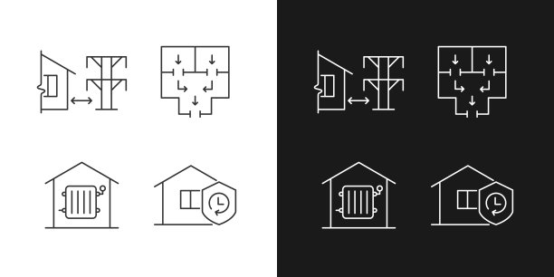 住宅建筑规则线性图标设置为黑暗和光明模式图片下载