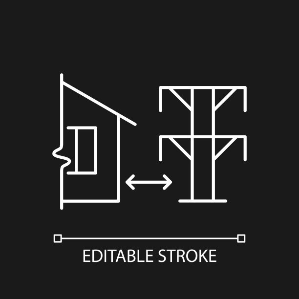 距离电气线白色线性图标黑色主题图片下载